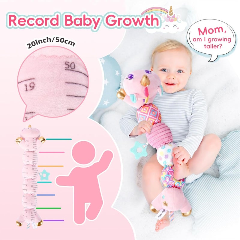 Lanbeby Unicorn Baby Toys 6-12 Months Infant Musical Stuffed Toys for Newborn Tummy Time Sensory toys for babies with Crinkle and Rattle 0-3-6-12 Months Old Baby Girl Must Have Christmas Birthday Gifts - Pink - Image 5